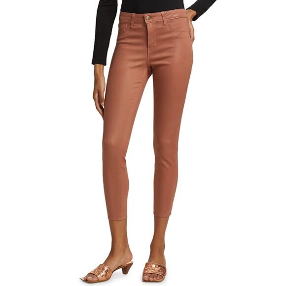 L’Agence NEW Margot Skinny High Rise Coated Sheen Jean Pant Mocha Brown 30 - Picture 1 of 15